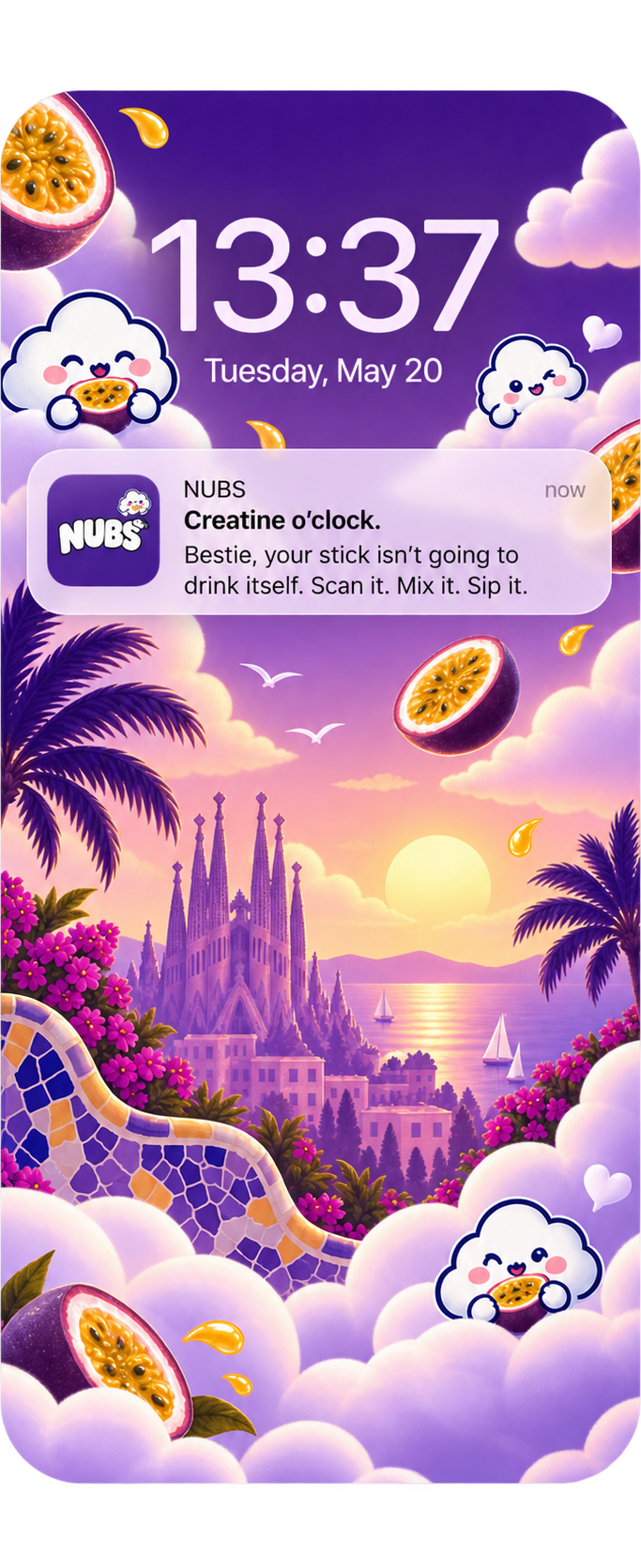 Nubs creatine reminder on a Barcelona lock screen