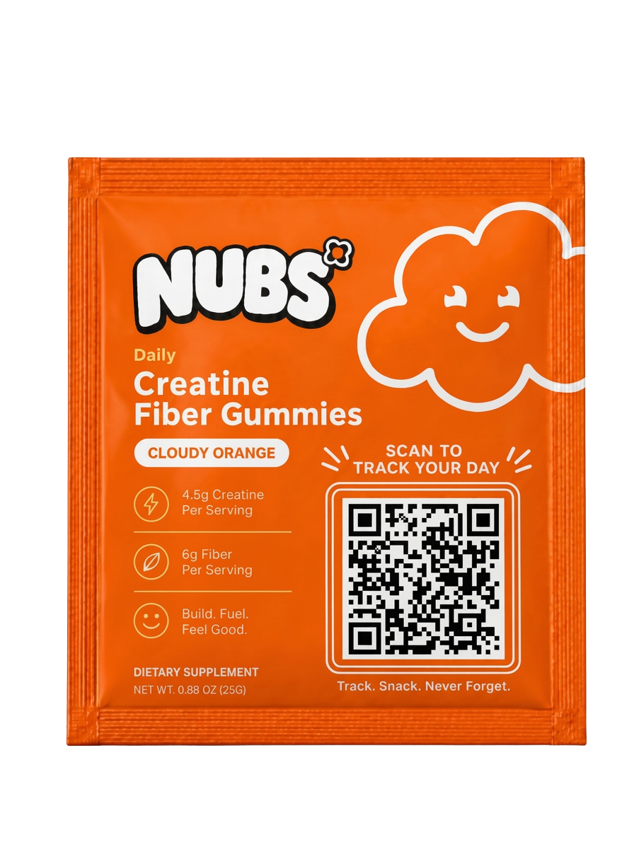 Nubs Cloudy Orange Creatine + Fiber daily gummy sachet