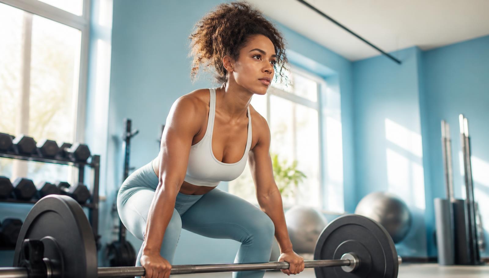 Athlete mid-lift in a bright gym