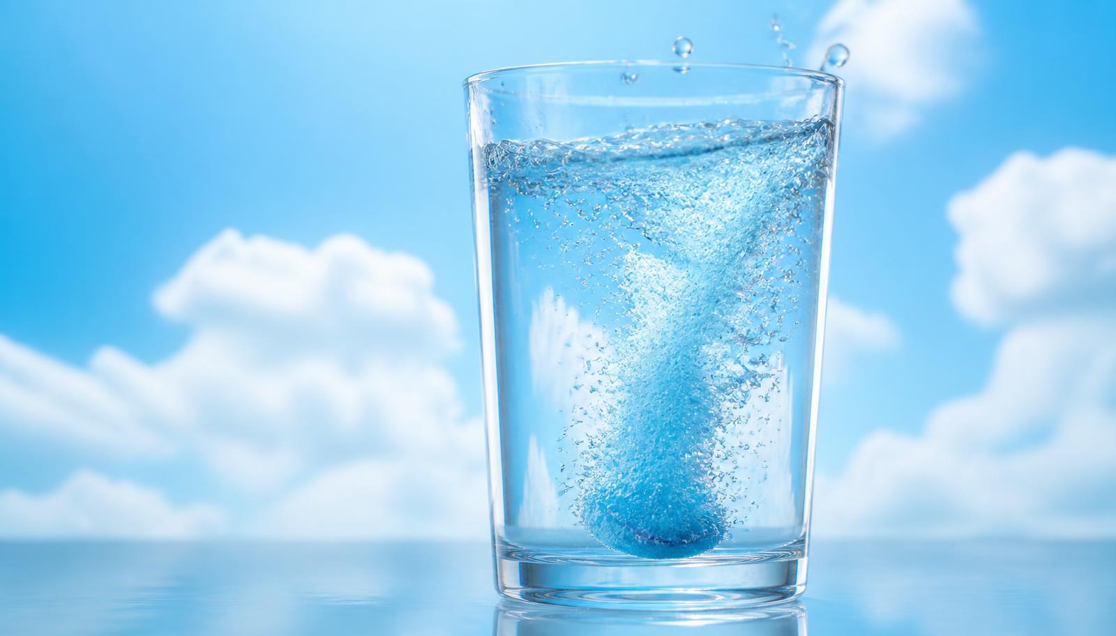 Powder dissolving in a glass of cold water