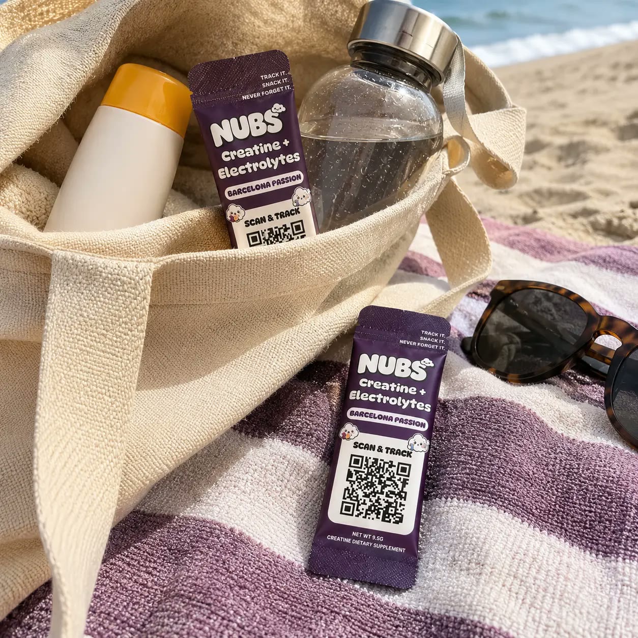 Nubs stick in a beach bag